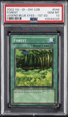 2002 YU-GI-OH! LOB-LEGEND OF BLUE EYES WHITE DRAGON 1ST ED #046 FOREST PSA 10-image