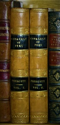 CONQUEST OF PERU;  ,WILLIAM H. PRESCOTT, 1847, 2 VOLUME,SET,   LEATHER-image
