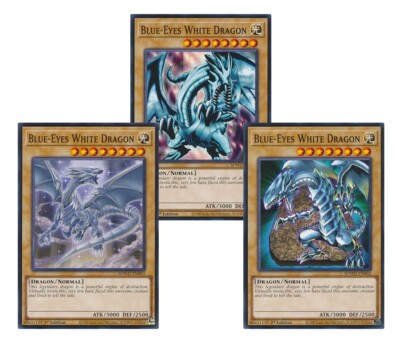 Yugioh - Blue-Eyes White Dragon x 3 - 1st Edition - Plus Free Holo Card-image