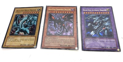 Lot Of 3 Rare Yugioh Cards Blue Eyes Red White Darkness Ultimate Dragon Yu-Gi-Oh-image