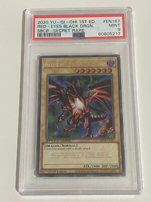 Yugioh - Red-Eyes Black Dragon - 1st Edition Secret Rare PSA 9 Mint - Free Pack!-image