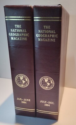 12 NATIONAL GEOGRAPHIC 1984 MAGAZINE COMPLETE SET w/ Faux Leather Slip Covers-image