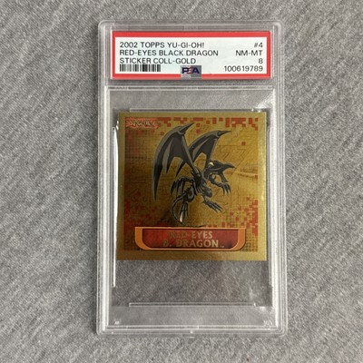 2002 Topps Yu-Gi-Oh! Sticker Collection #4 Red-Eyes Black Dragon Gold PSA 8-image
