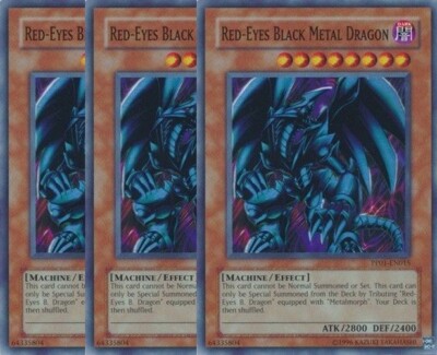 Yugioh - Red Eyes Black Metal Dragon x 3 - Super Rare LP - Free Holographic Card-image