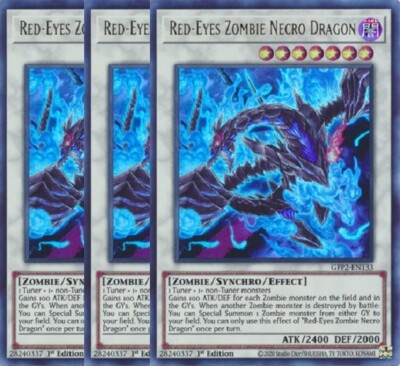 Yugioh - Red-Eyes Zombie Necro Dragon x 3 - 1st Ultra Rare NM - Free Holo Card-image