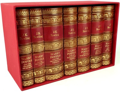 ROWLING- HARRY POTTER 7 book boxed, complete set, leather rebound, UK version-image
