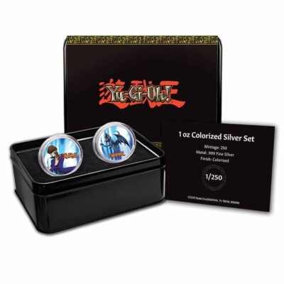 2022 Yu-Gi-Oh! SETO & BLUE-EYES WHITE DRAGON 2 x 1oz Silver Coin Set $2 Niue-image