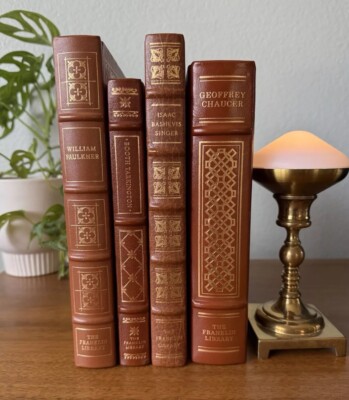Set Of 4 Franklin Library Leather Books Faulker Chaucer Singer Tarkington Ltd Ed-image
