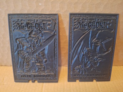 Yugioh 1996 Hard Plastic 2 Card Set Celtic Guardian & Red Eyes Black Dragon -image