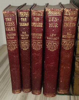 Collins Classic Red Gilt Leather Bound 1930s Vintage Book Set Of 5-image