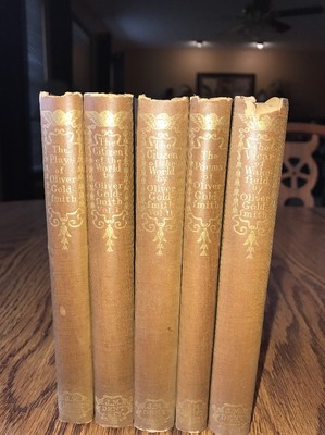 WORKS OF OLIVER GOLDSMITH, 1898 Leather Bindings Complete Set 5 Vols. VERY GOOD-image