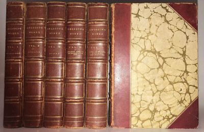 LEATHER Set; Works Of RALPH WALDO EMERSON! 1883-1884 Complete Some Wear-image
