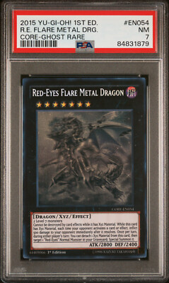 YUGIOH 1ST CORE-EN054 RED-EYES FLARE METAL DRAGON GHOST RARE PSA #7 NM #84831879-image