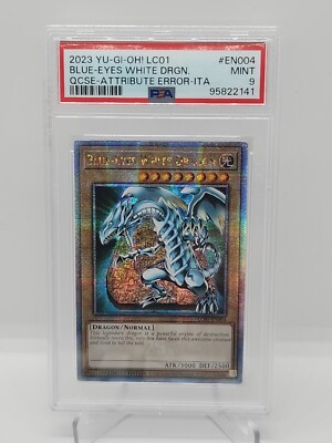 YUGIOH PSA 9 MINT Blue-Eyes White Dragon LC01-EN004 QCR Italian Error QCSE-image