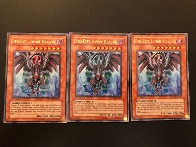 Yugioh 3x 1st Edition Red-Eyes Zombie Dragon SDZW-EN001 Ultra Rare LP-image