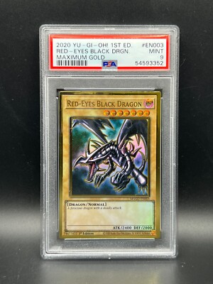 Yugioh PSA 9 MINT Red-Eyes Black Dragon MAGO-EN003 Gold Rare 1st Edition Maximum-image