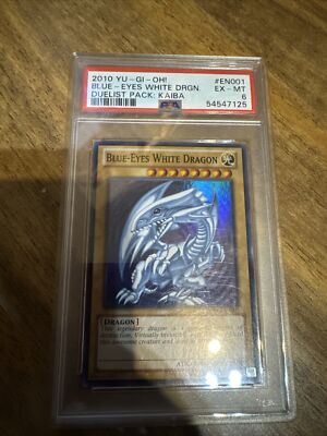 2010 Yugioh PSA 6 Blue-Eyes White Dragon DPKB-EN001 Super Rare Card-image