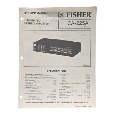 Fisher CA225A Integrated Stereo Amplifier Service Manual-image