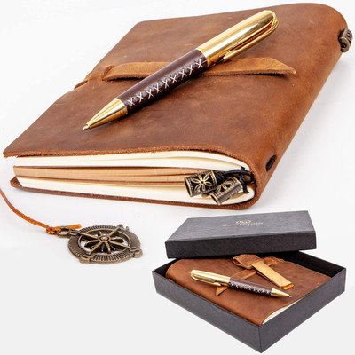 Premium Leatherbound Writing Journal Set: Real Authentic Antique Style & Handmad-image
