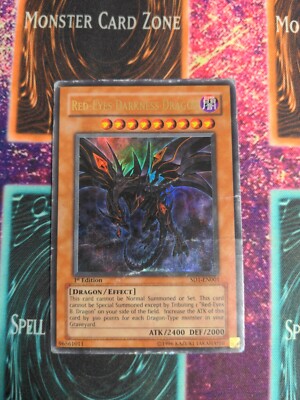 Yu-Gi-Oh! Red-Eyes Darkness Dragon SD1-EN001 1st Edition Ultra Rare HP/DMG-image