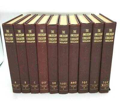 The American Educator Encyclopedia 1956 Complete Set Embossed Leather Dark Red-image