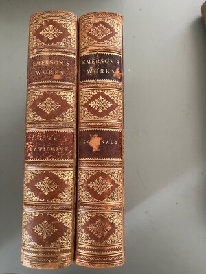 1909 Ralph Waldo Emerson Works 2 vols Fine Leather Bound set-image