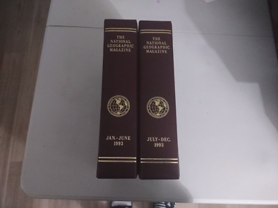 National Geographic Magazine Complete 1993 Set With Brown Leather Slip Case-image