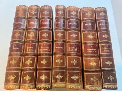 Schillers Werke 7-Volume Set Antiquarian German Leather Books Bellermann Leipzig-image