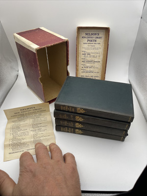 RARE 1904 NEW CENTURY LIBRARY POETS WORKS Tennyson Scott Burns Book Set Leather-image
