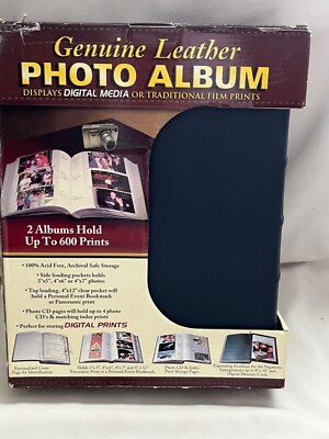 2 Pack Genuine Leather 600 Photos CD Pages NAVY Photo Album Acid Free Pockets-image