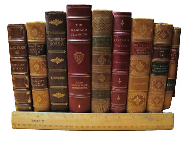 HOME DECOR Antique Leather Bound Books ENGLISH Sold by Linear Foot Set Old Rare-image