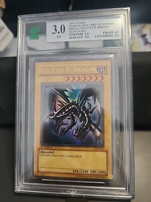 Yugioh Red-Eyes Black Dragon SDJ-001 1st Edition Holo Rare MNT grade 3-image