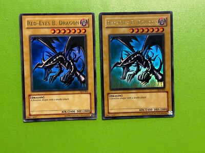 1996 Yu-gi-Oh! Red-Eyes B. Dragon Holo Rare Card SDJ-001 x 2 MP @JY31-image