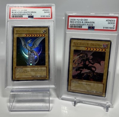 Yugioh PSA Lot 2 YAP Blue-eyes White Dragon YAP1-EN001, Red-eyes B. Dragon EN002-image