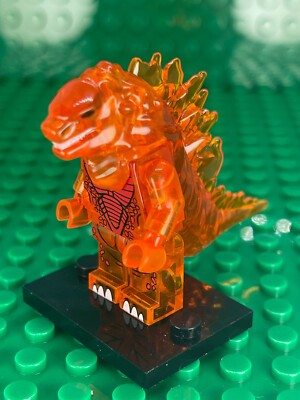 Custom PAD Printed Shogun Warriors LEGO GODZILLA (ORANGE VARIANT) MiniFigure-image