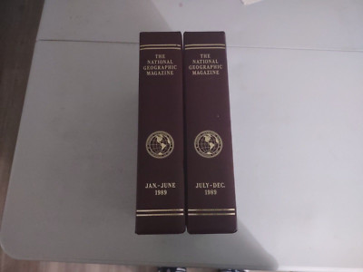 National Geographic Magazine Complete 1989 Set With Brown Leather Slip Case-image