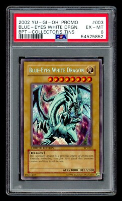 2002 YuGiOh Collector's Tins BLUE-EYES WHITE DRAGON BPT-003 Secret Rare PSA 6!-image