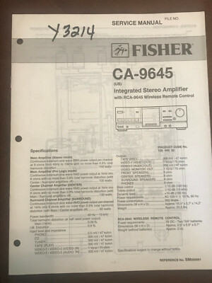 FISHER CA-9645 INTEGRATED STEREO AMPLIFIER ORIGINAL SERVICE REPAIR MANUAL -image