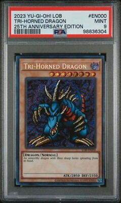 Yu-Gi-Oh! PSA 9 Tri-Horned Dragon LOB-EN000 Legend of Blue Eyes White Drago 25th-image