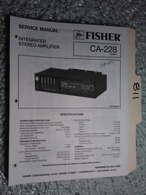 Fisher ca-228 service manual original repair book stereo amp amplifier-image