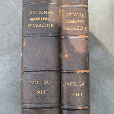 1913 Embossed Leather Bound 2 Volume Set Original National Geographic Magazine-image