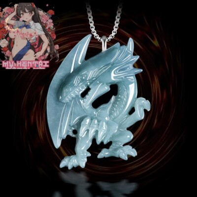 Yu-Gi-Oh!™ Blue Eyes White Dragon RARE CUSTOM Necklace Real Jadeite Stone-image