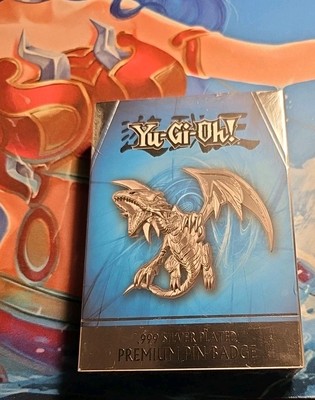 Yugioh Blue Eyes White Dragon XL Enamel Pin Official .999 Silver Plated Badge LE-image