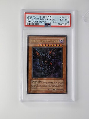 2005 YU-GI-Oh! SD Dragon's Roar EN001 Red-Eyes Darkness Dragon 1st Edition PSA 6-image