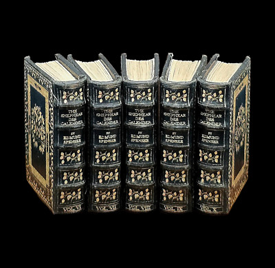 Dollhouse Miniature 5-Volume English Poetry Leather Bound Book Set Artisan RARE-image