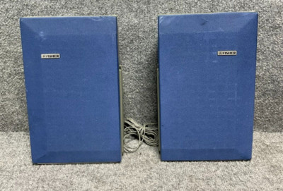 Fisher Bookshelf Slim Speakers Pair Vintage Stereo Audio System in Blue Color-image