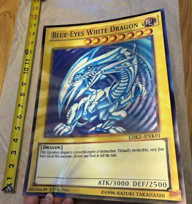 Giant (11.5” X 15.5”) Yu-Gi-Oh! Holographic Card 3 In 1 - Blue & Red Eyes Dark M-image