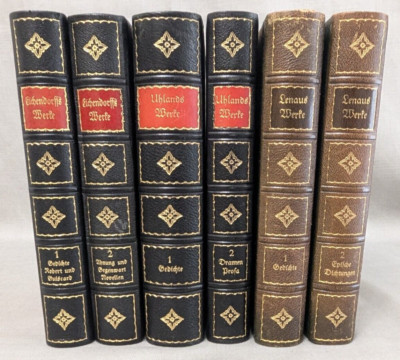 Poets Lenav's Uhland's Eichendorff Werke Set of 6 Leather Gilded Book Set German-image