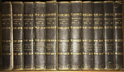 LEATHER Set; COMPLETE WORKS WILLIAM SHAKESPEARE! 1825 Original -DAMAGED/DETACHED-image
