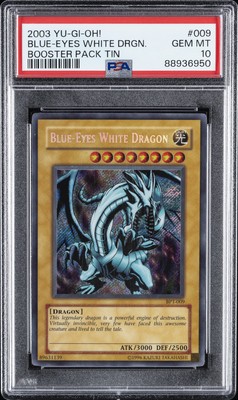 2003 YU-GI-OH! BOOSTER PACK TIN #009 BLUE-EYES WHITE DRAGON PSA 10-image